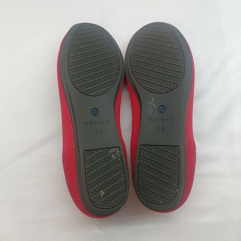 Rothys The Flat Red Round Toe Knit Ballet Flats Womens 5.5 Casual Shoes Preppy